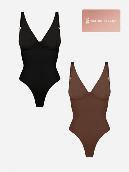 2-Pack V-Neck Tummy Control Bodysuit Bundle
