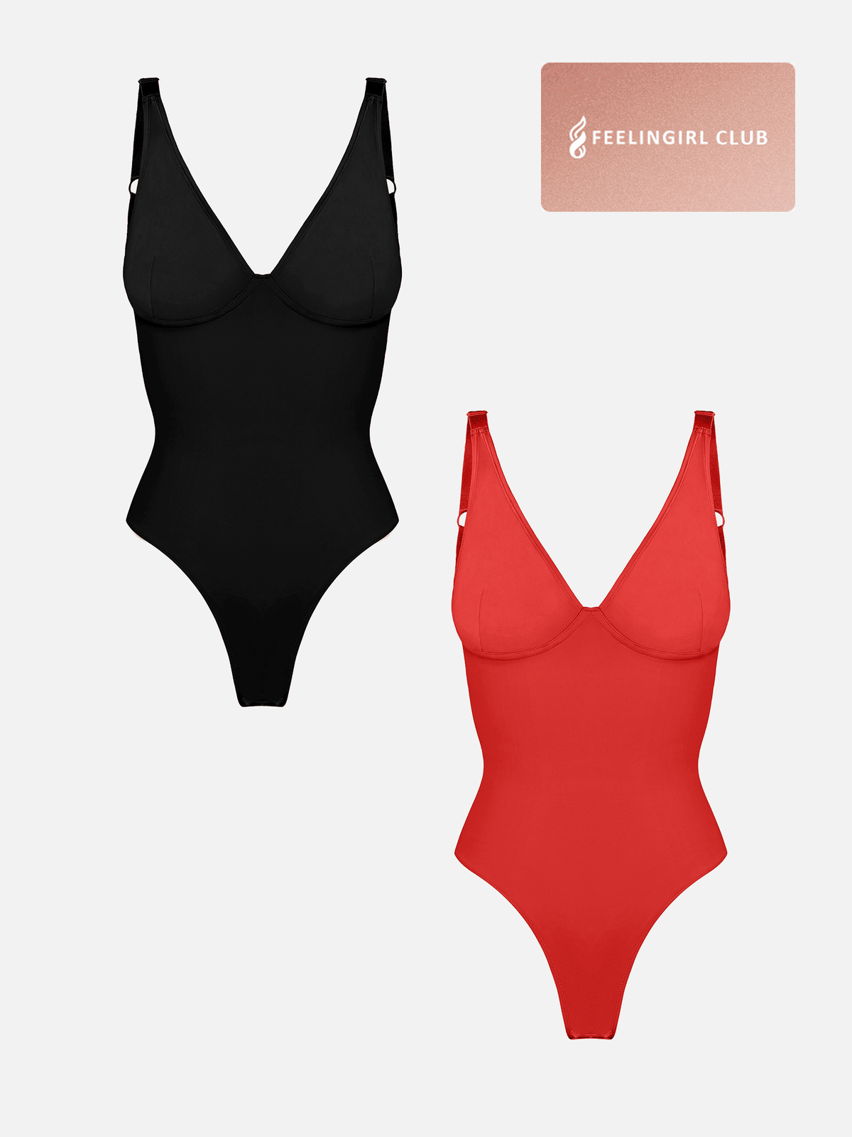 2-Pack V-Neck Tummy Control Bodysuit Bundle