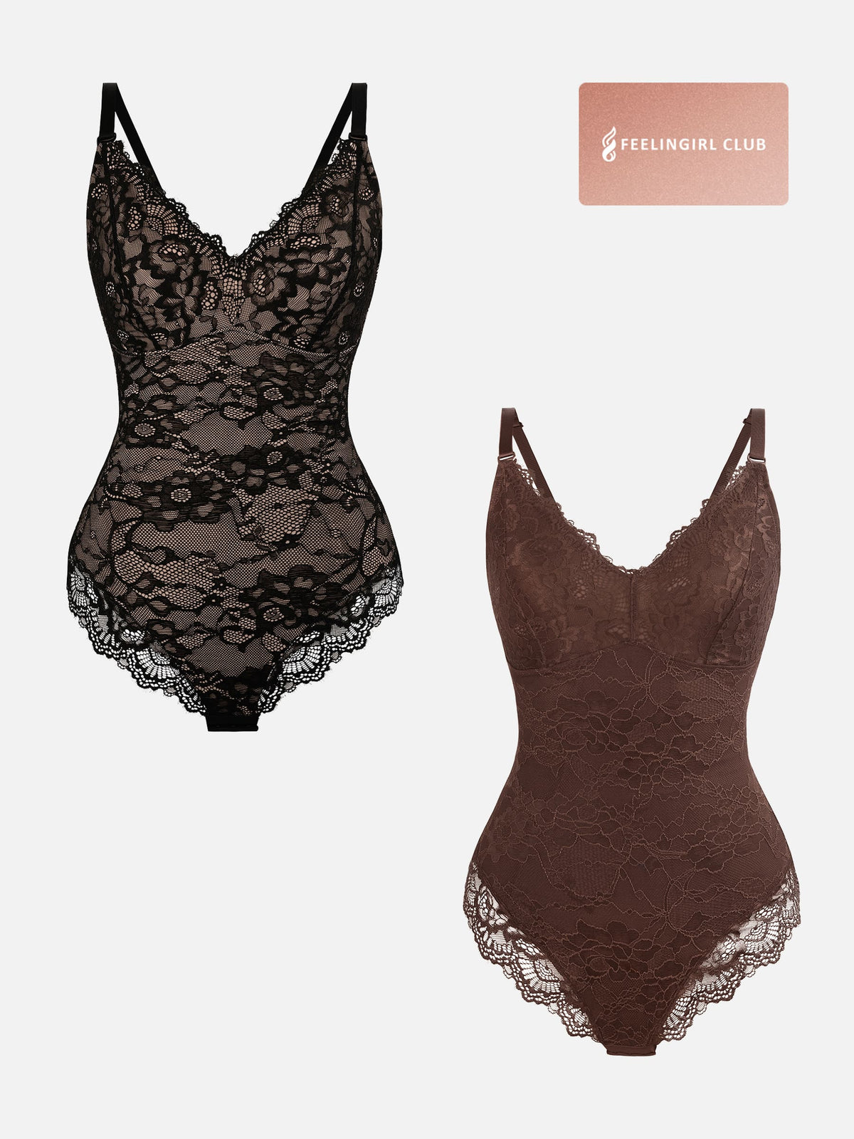 2-Pack Lace V Neck Bodysuit Bundle