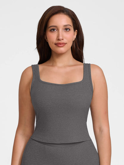 Ribbed Square-Neck Lounge Tank Top