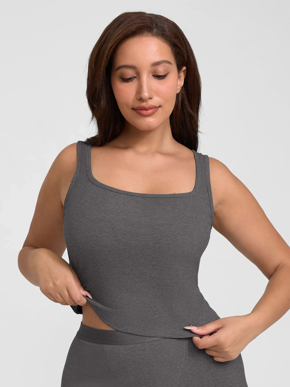 Ribbed Square-Neck Lounge Tank Top
