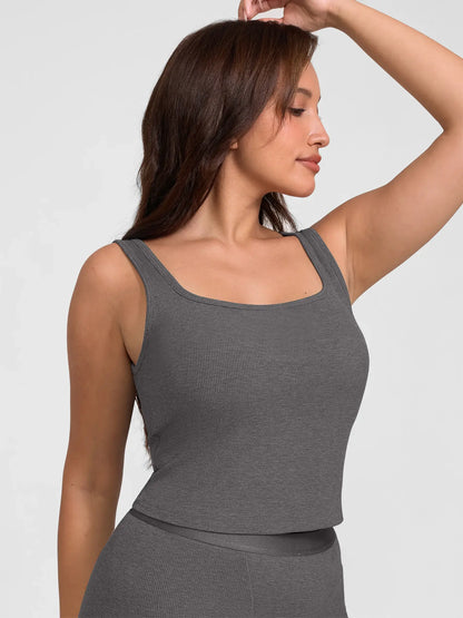 Ribbed Square-Neck Lounge Tank Top
