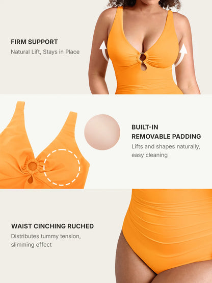 Deep V Metal Ring Ruched Sculpting Swimsuit [BOGO]