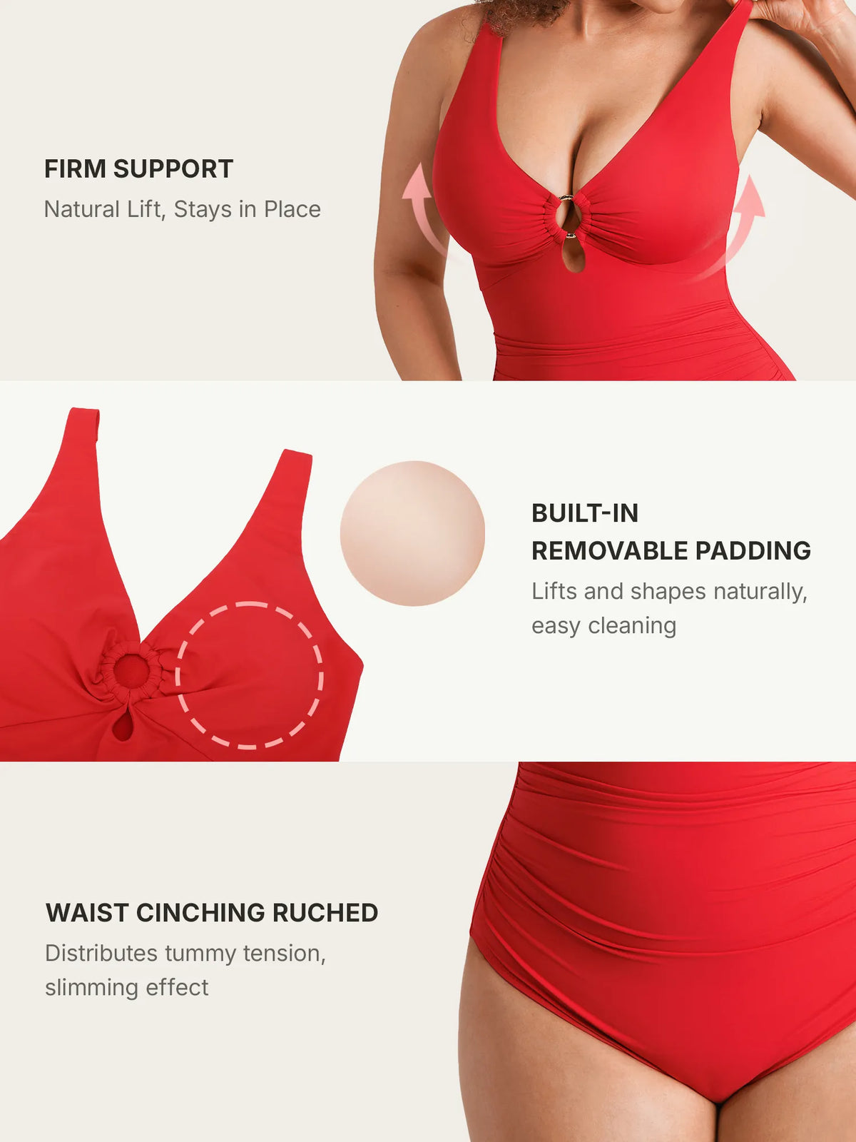 Deep V Metal Ring Ruched Sculpting Swimsuit [BOGO]