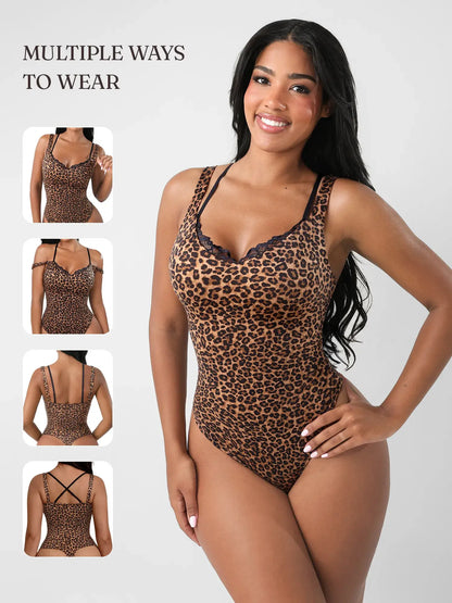 Lace-Trimmed Deep V Bodysuit