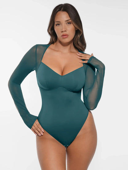 Mesh Panel V-Neck Bodysuit [BOGO]