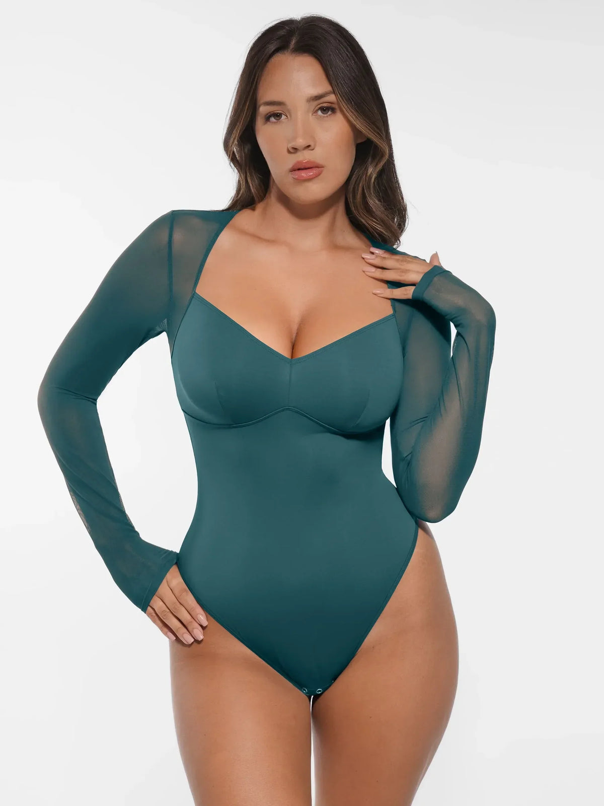 Mesh Panel V-Neck Bodysuit