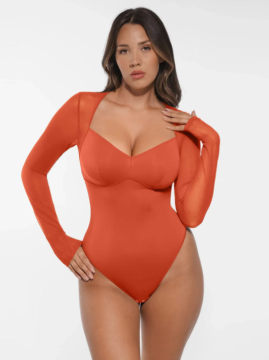 Mesh Panel V-Neck Bodysuit [BOGO]