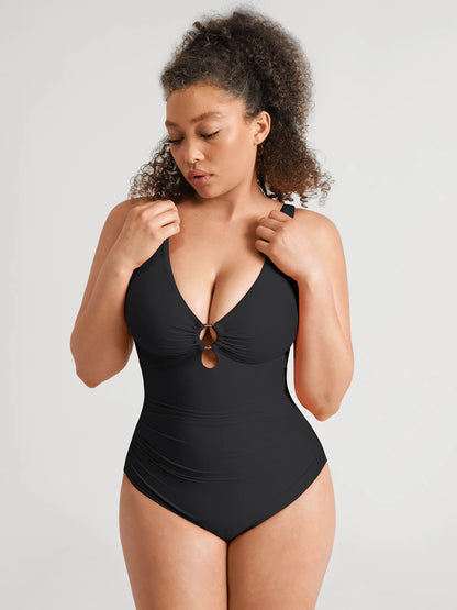 Deep V Metal Ring Ruched Sculpting Swimsuit [BOGO]
