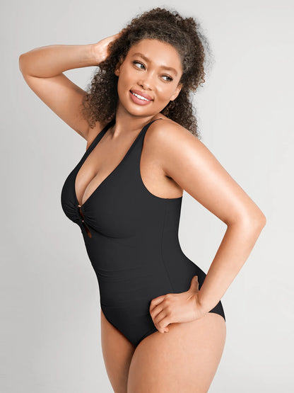 Deep V Metal Ring Ruched Sculpting Swimsuit [BOGO]
