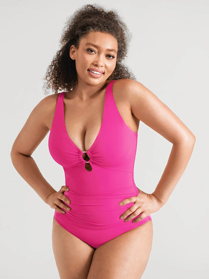 Deep V Metal Ring Ruched Sculpting Swimsuit [BOGO]
