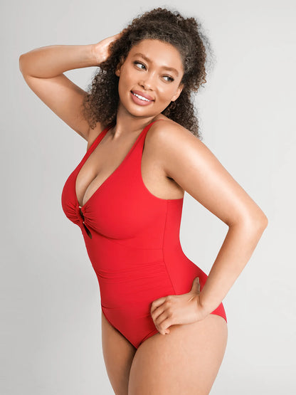 Deep V Metal Ring Ruched Sculpting Swimsuit [BOGO]