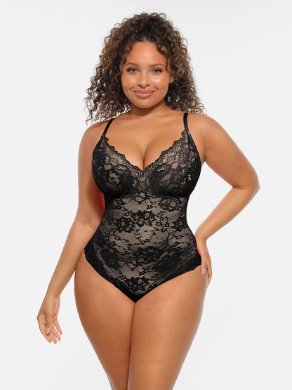 Lace Tummy Control Double-Layer Bodysuit