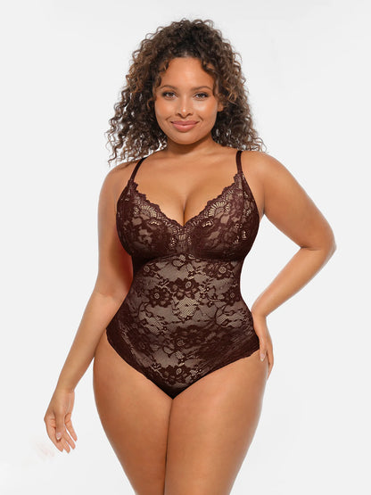 Lace Tummy Control Double-Layer Bodysuit