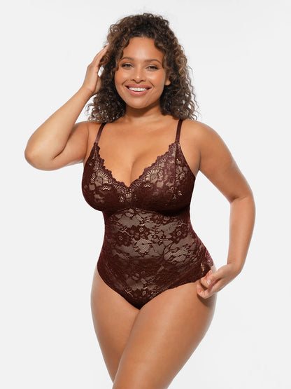 Lace Tummy Control Double-Layer Bodysuit