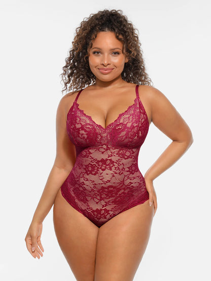Lace Tummy Control Double-Layer Bodysuit