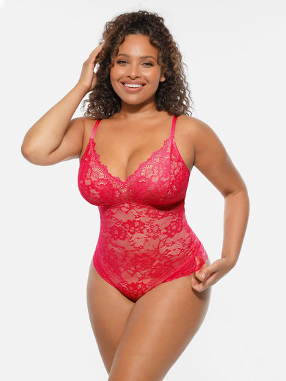 Lace Tummy Control Double-Layer Bodysuit