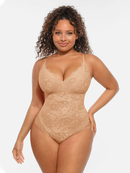 Lace Tummy Control Double-Layer Bodysuit