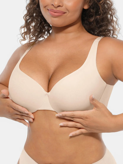 Adjustable-Strap Underwire V-neck Bra