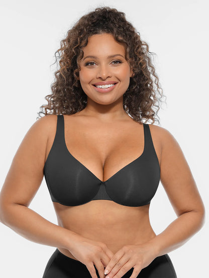 Adjustable-Strap Underwire V-neck Bra