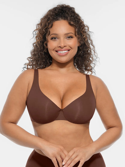 Adjustable-Strap Underwire V-neck Bra