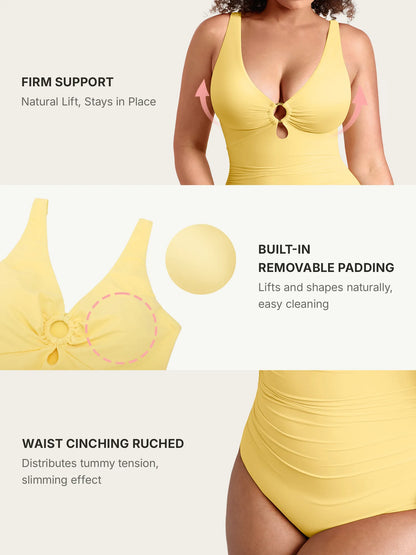 Deep V Metal Ring Ruched Sculpting Swimsuit [BOGO]