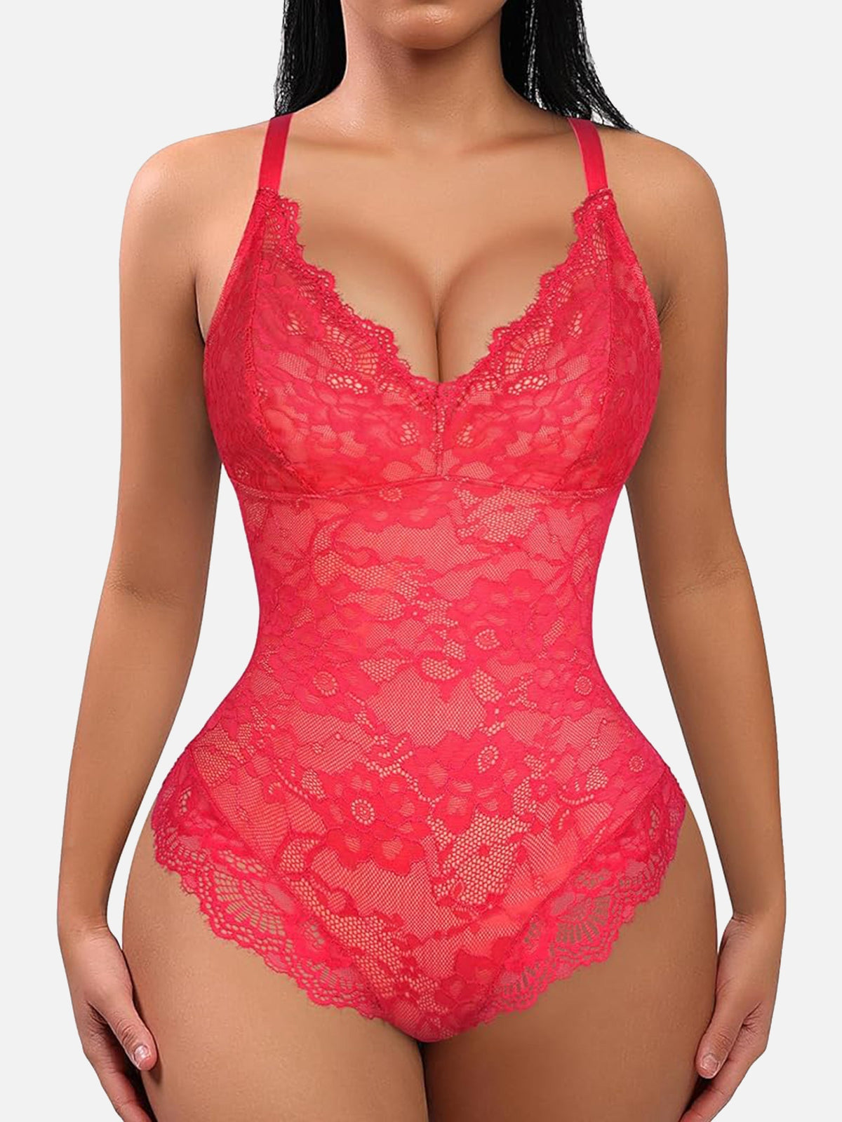 Lace V-Neck Stretch Bodysuit [BOGO]