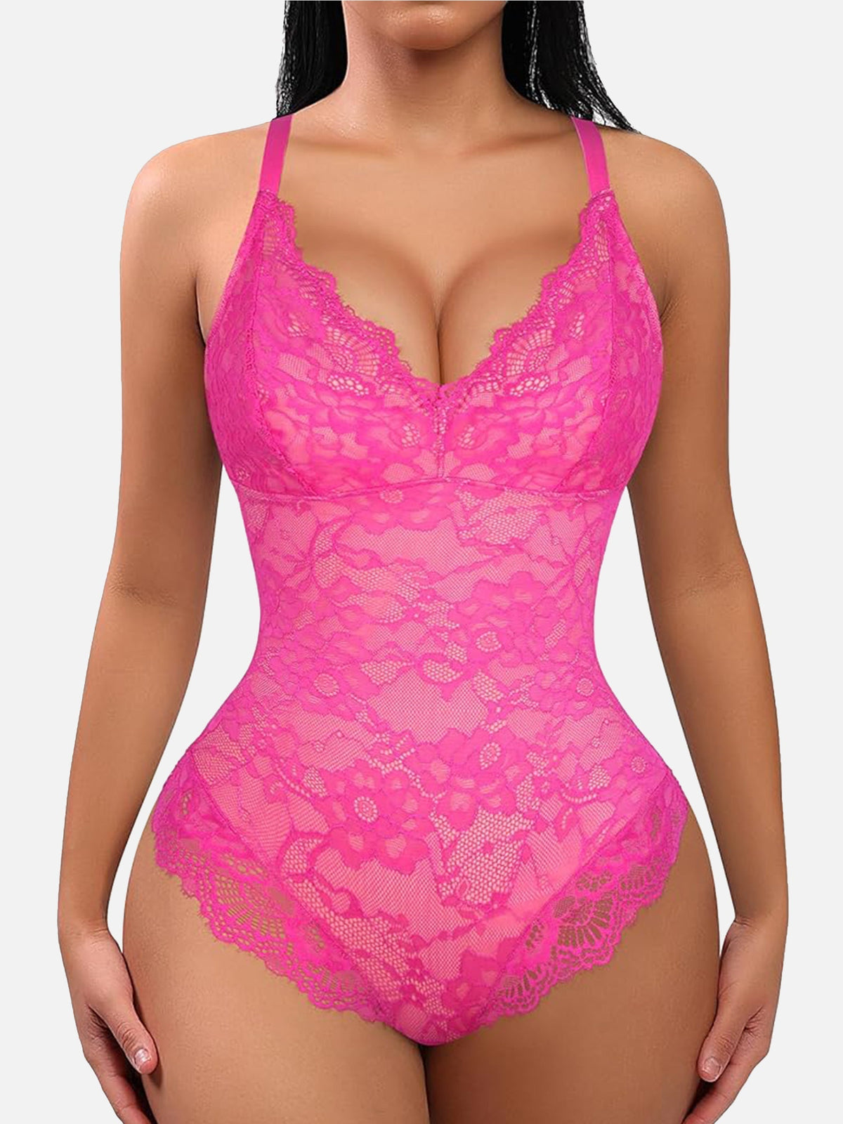 Lace V-Neck Stretch Bodysuit [BOGO]