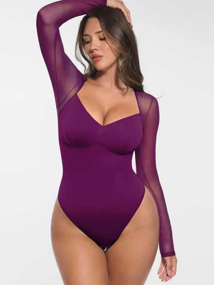Mesh Panel V-Neck Bodysuit [BOGO]