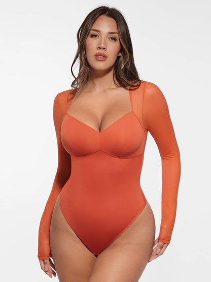 Mesh Panel V-Neck Bodysuit [BOGO]