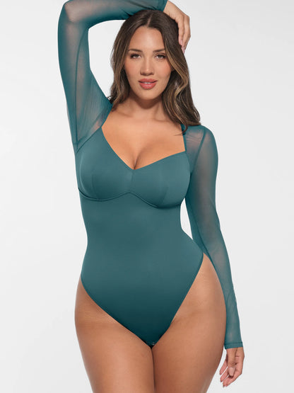 Mesh Panel V-Neck Bodysuit [BOGO]