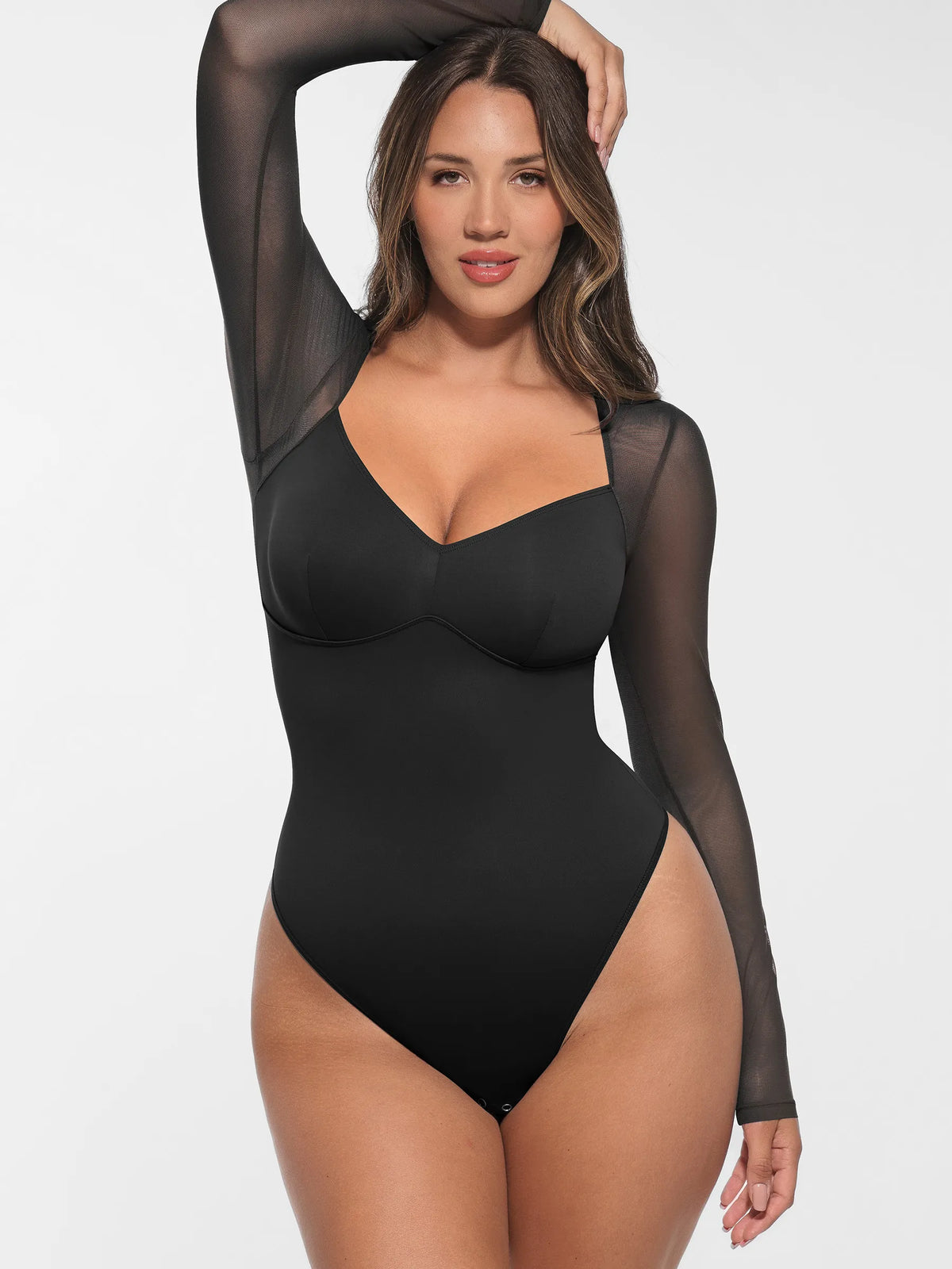 Mesh Panel V-Neck Bodysuit [BOGO]