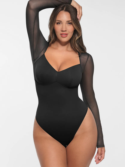 Mesh Panel V-Neck Bodysuit [BOGO]