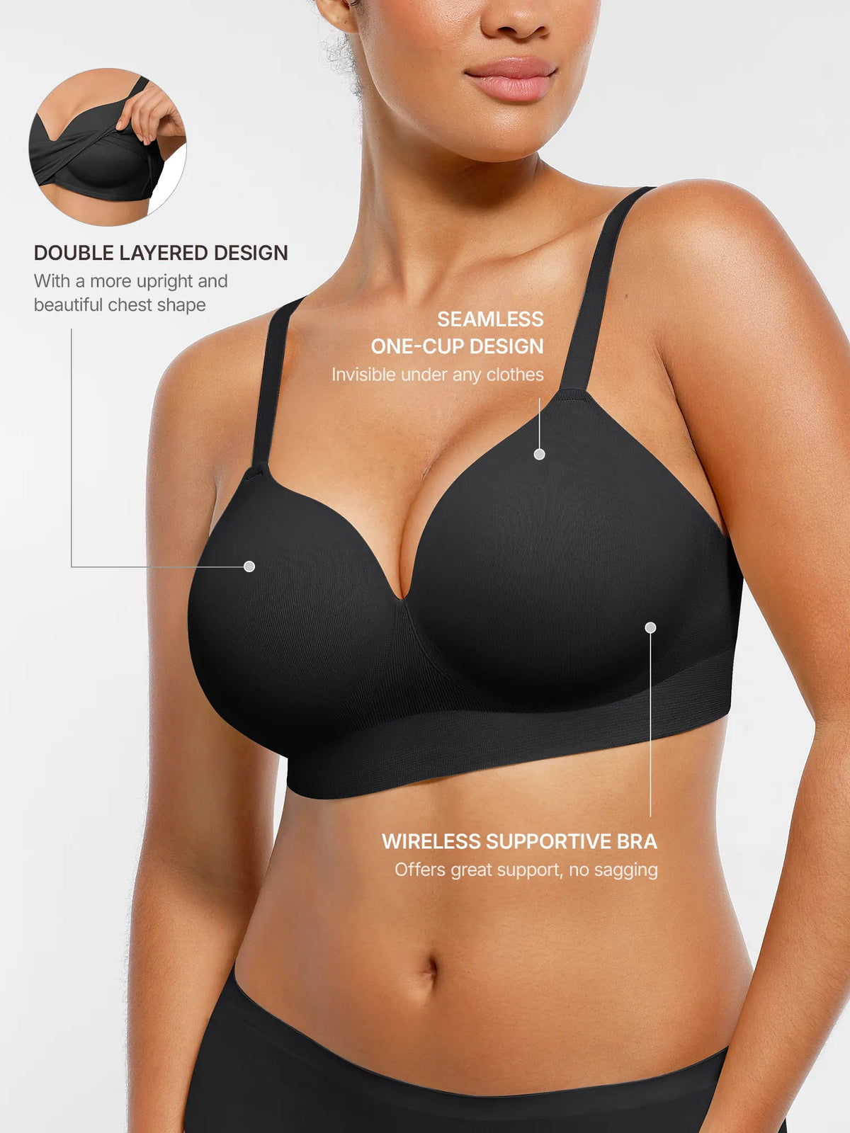Wireless Seamless Push-Up V-neck Bra