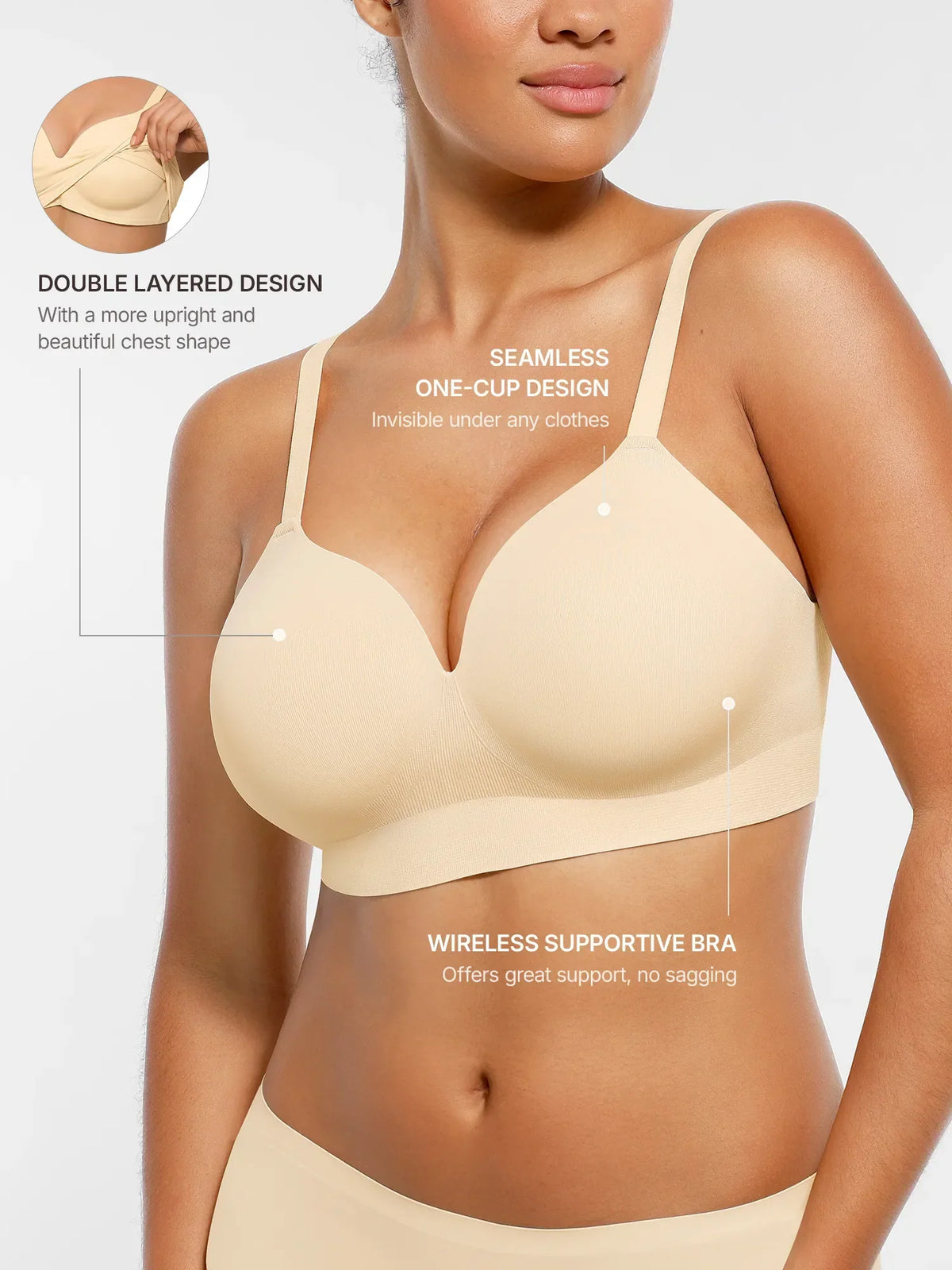 Wireless Seamless Push-Up V-neck Bra