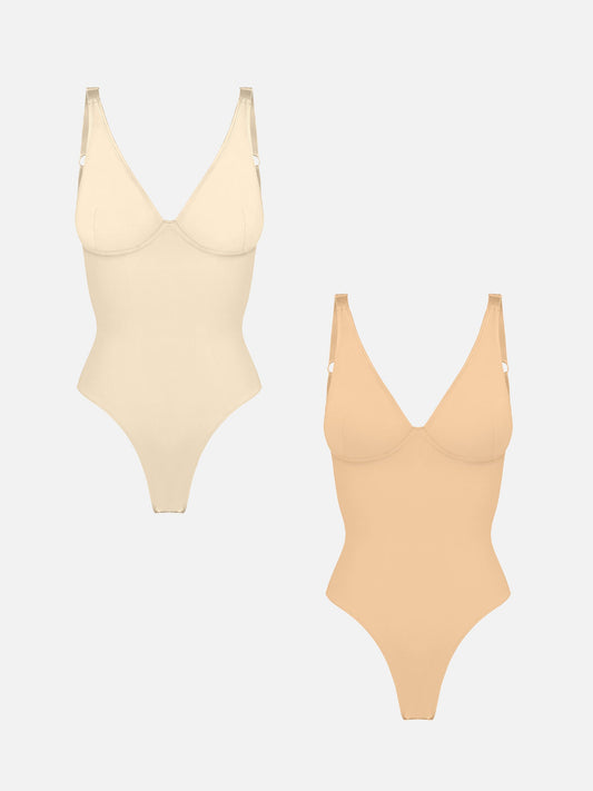 2-Pack V-Neck Tummy Control Bodysuit Bundle