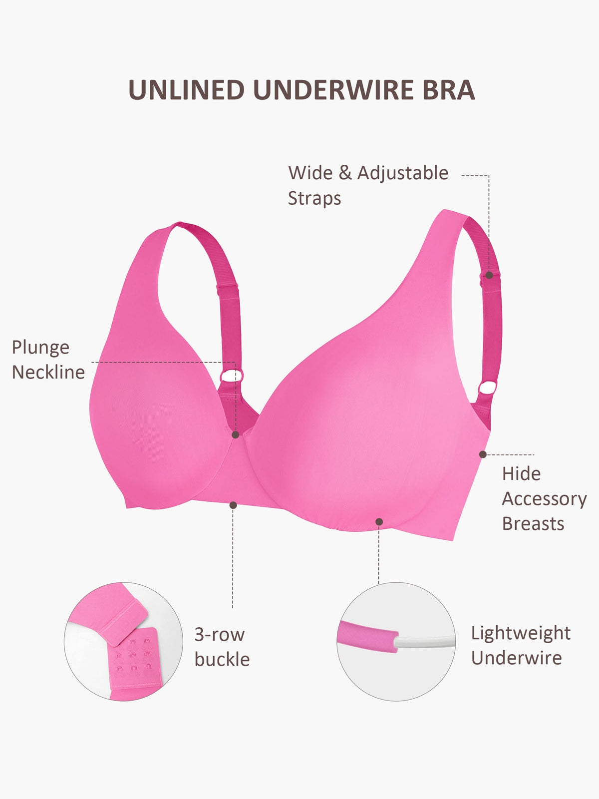Adjustable-Strap Underwire Plunge Bra