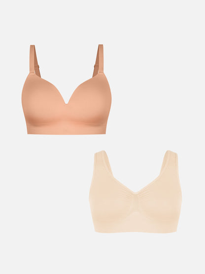Wire-Free Wide Straps Bra + Push-Up Seamless Bra