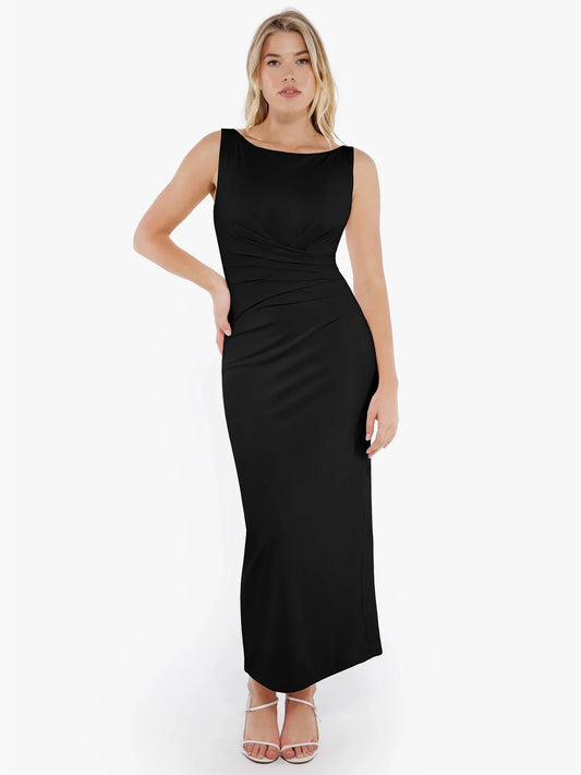Shapewear Boatneck Draped Sculpting Maxi Dress