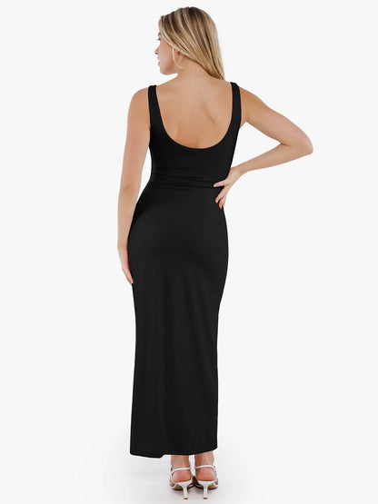 Shapewear Boatneck Draped Sculpting Maxi Dress