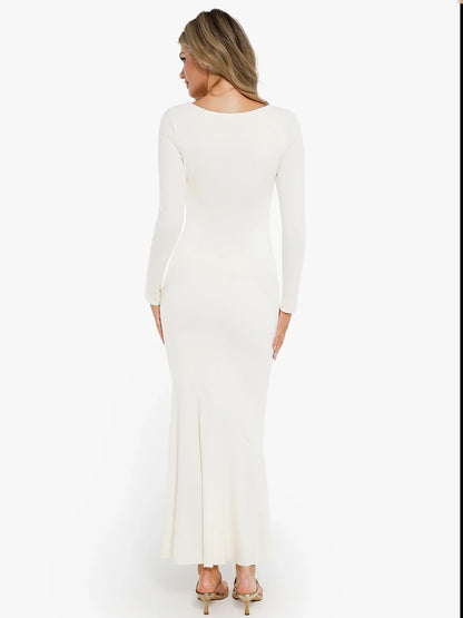 Shapewear Long Sleeve Lace Trim Sculpting Mermaid Maxi Dress