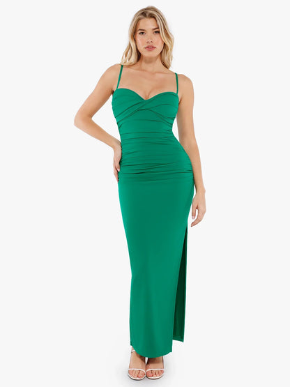 Shapewear Ruched Bias Twist Tummy Control Maxi Dress