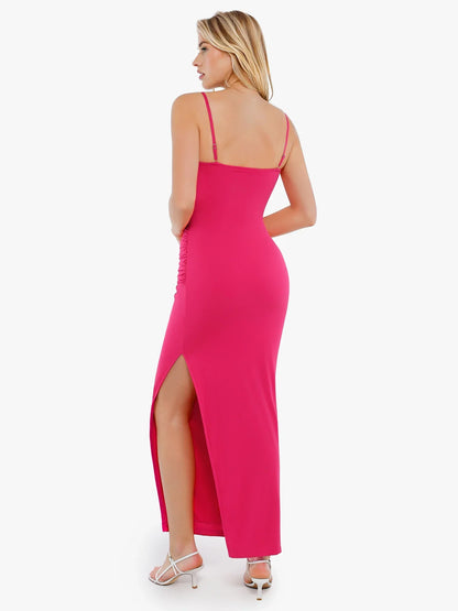 Shapewear Ruched Bias Twist Tummy Control Maxi Dress