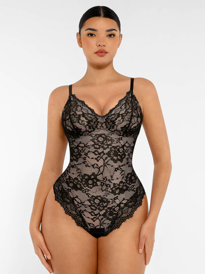 Lace V-Neck Stretch Bodysuit [BOGO]