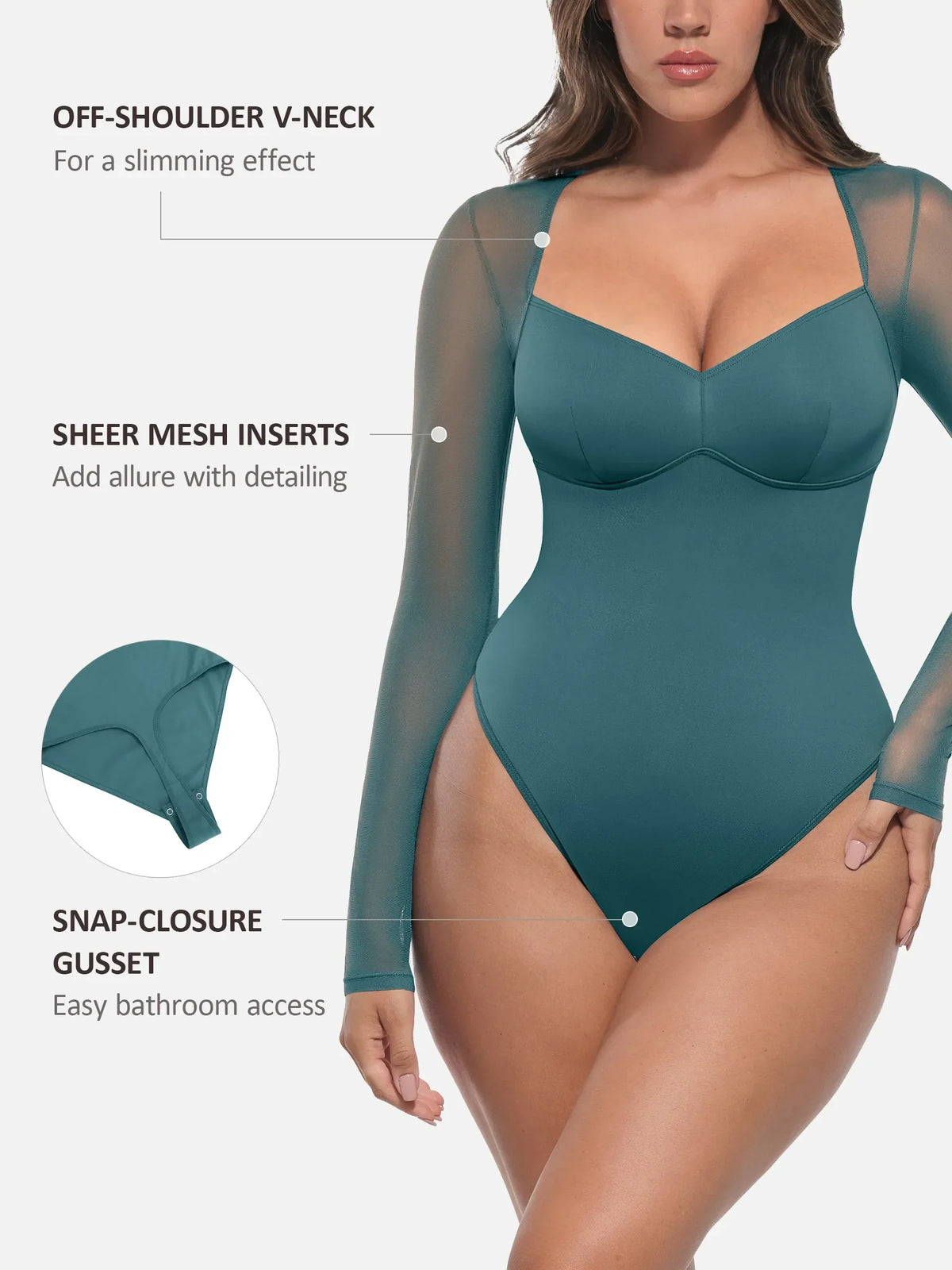 Mesh Panel V-Neck Bodysuit [BOGO]