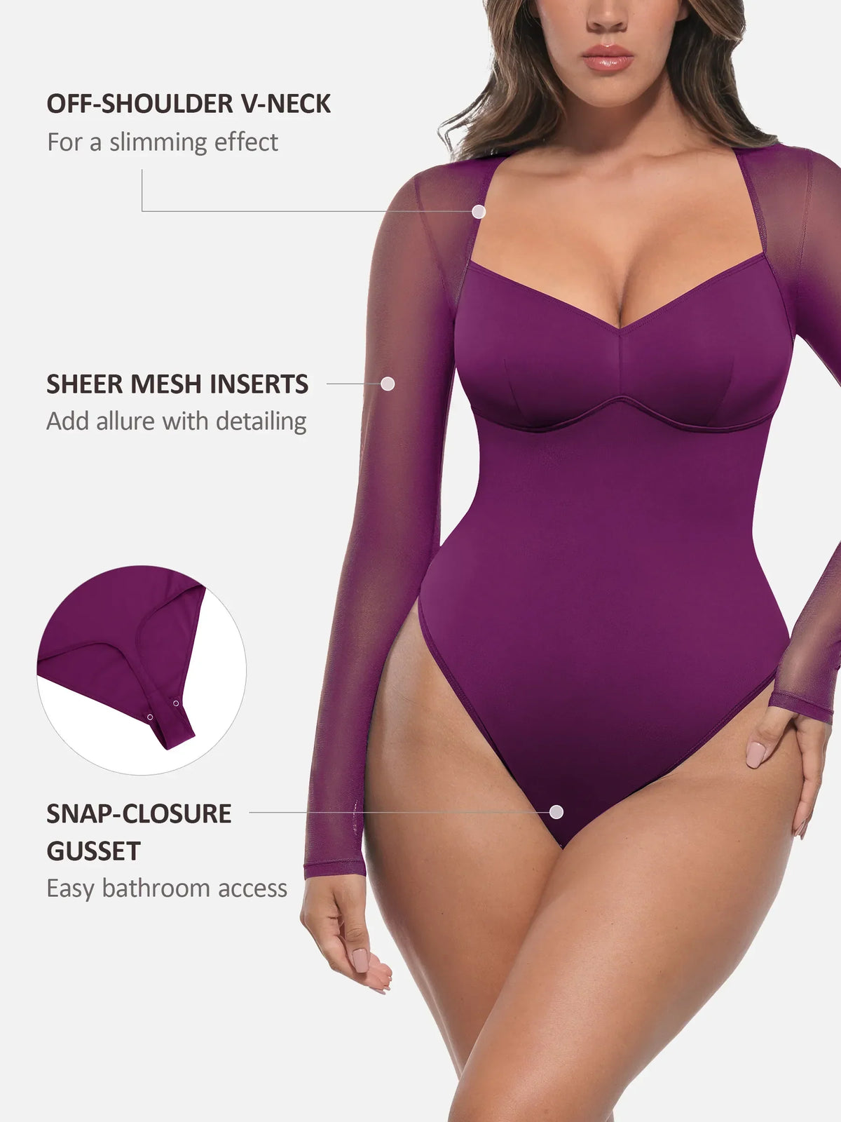 Mesh Panel V-Neck Bodysuit [BOGO]