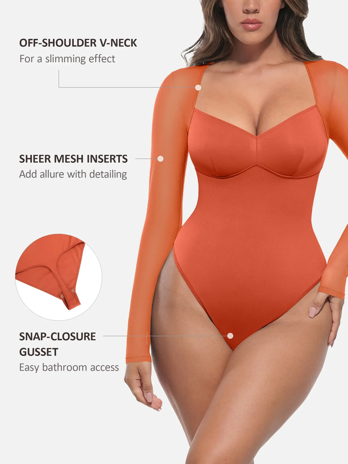 Mesh Panel V-Neck Bodysuit [BOGO]