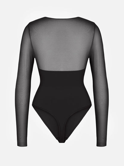 Mesh Panel V-Neck Bodysuit [BOGO]