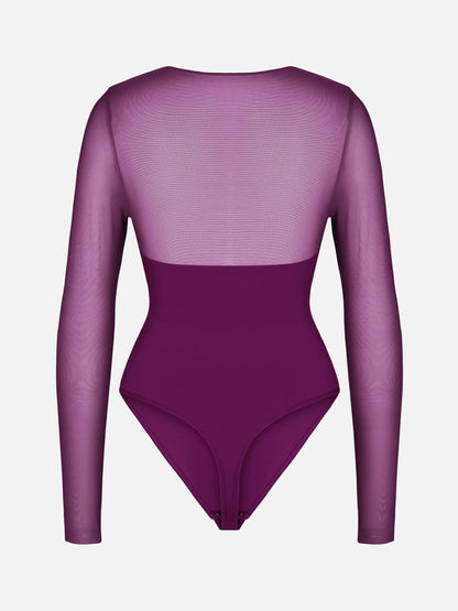 Mesh Panel V-Neck Bodysuit