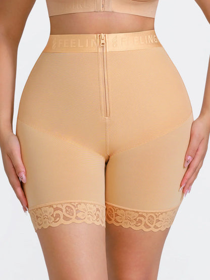 Front-Zip Mid-Waist Shaper Shorts